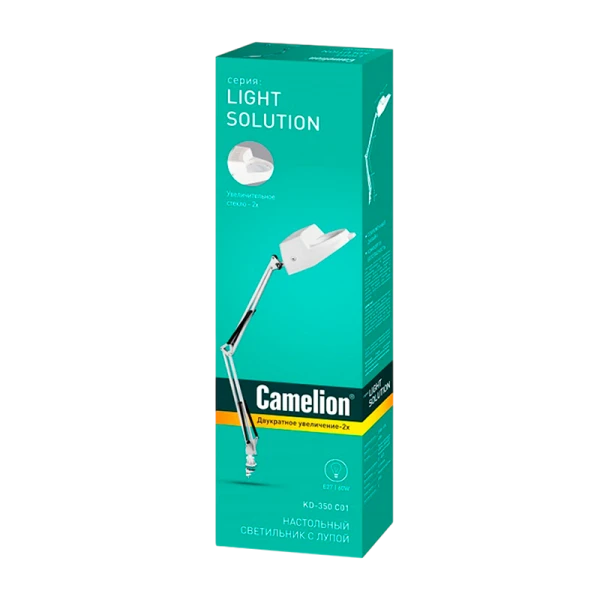 Светильник настольный Camelion KD-350 60W 230V E27 струбцина ув. линза белый (1/12)