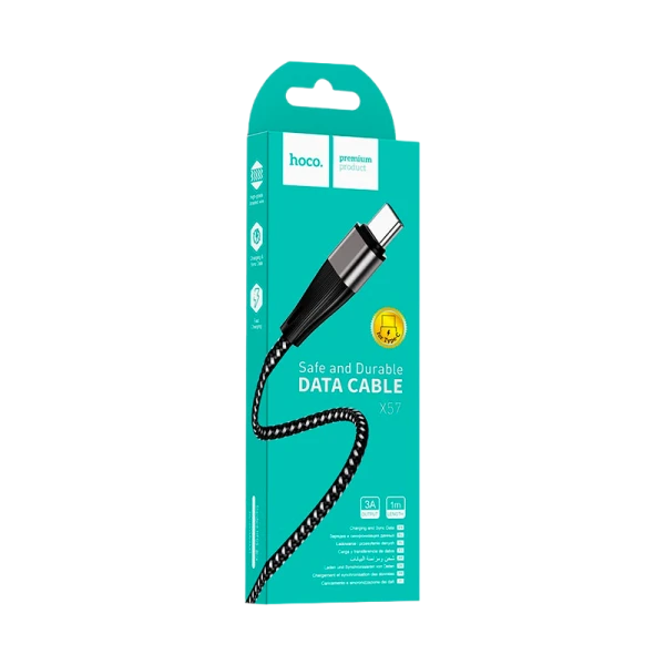 Кабель HOCO X57 USB (m)-Type-C (m) 1.0м 3.0A нейлон черный (1/33/330)