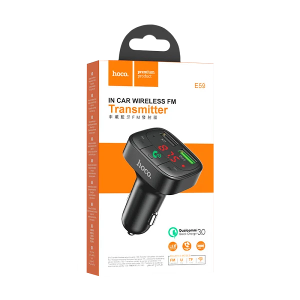 FM-трансмиттер HOCO E59 2USB microSD bluetooth 5.0 QC3.0 черный (1/100)
