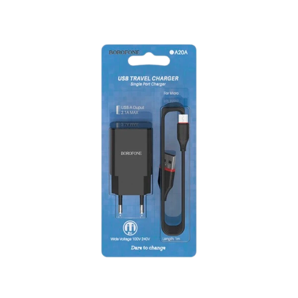 Сетевое З/У Borofone BA20A 1USB 2.1A черный (1/65/260)