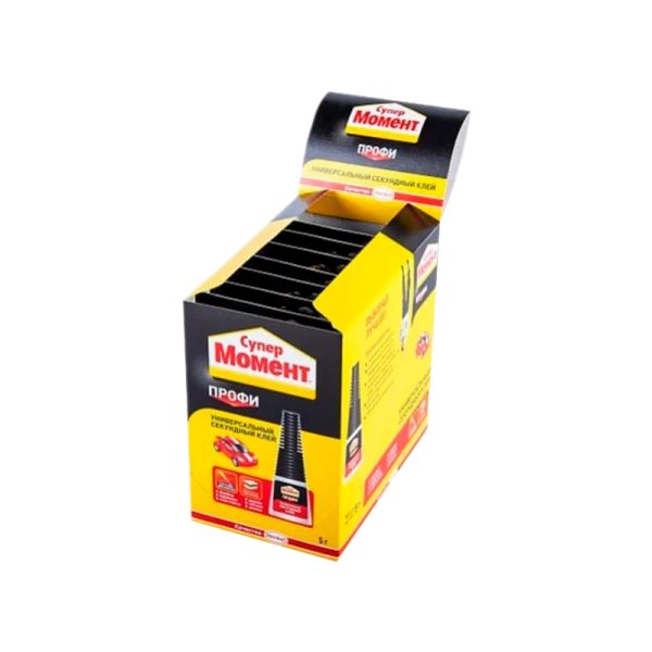 Супер-клей Момент ПРОФИ 5г универсальный BOX8 шоу-бокс (8/32)