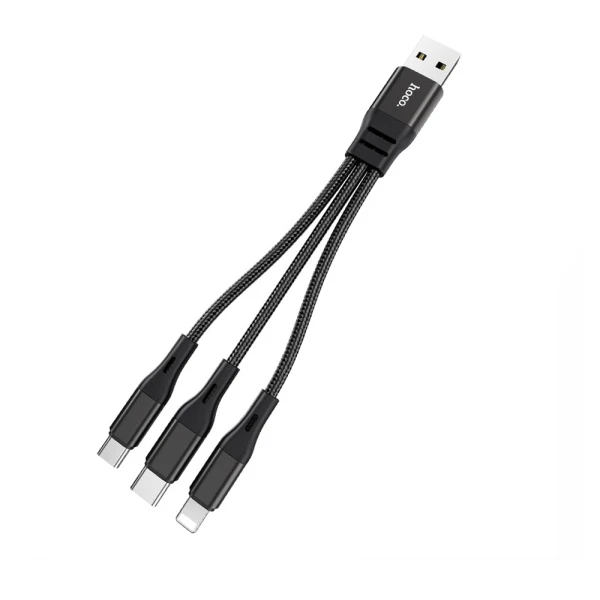 Кабель HOCO X47 USB (m)-Lightning/Type-C/microUSB (m) 0.25м 2.4A нейлон синий (1/31/310)
