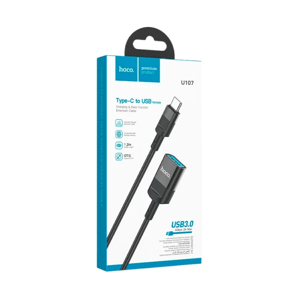 Переходник HOCO U107 USB (m)-Type-C (f) 0.1м нейлон черный (1/37/370)