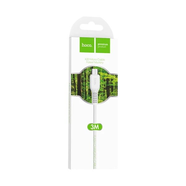 Кабель HOCO X20 USB (m)-microUSB (m) 3.0м 2.0A ПВХ белый (1/30/300)