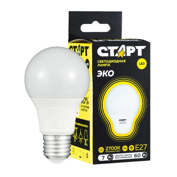 Лампа светодиодная Старт GLS E27 7W 3000К 220V груша Black матовая (1/10/100)