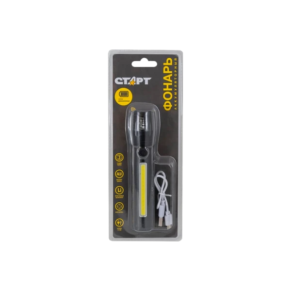 Фонарь светодиодный Старт LHE 518-C1 LED от аккумулятора USB 3 режима+ZOOM черный