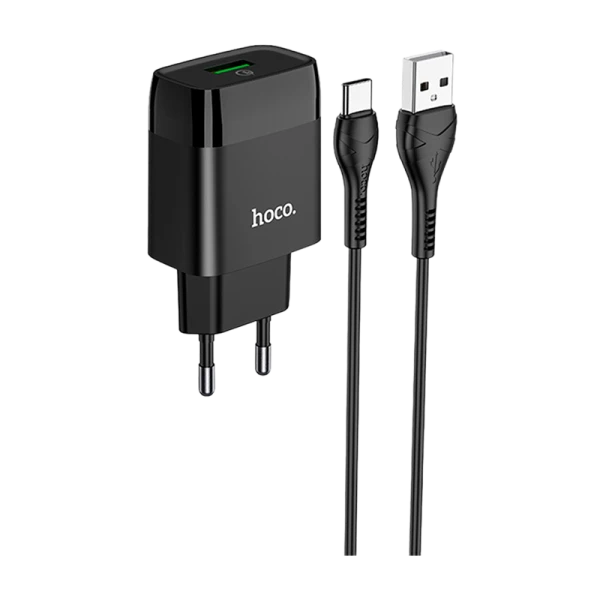 Сетевое З/У HOCO C72Q 1USB 2.4A 18W QC3.0 с кабелем Type-C черный (1/30/180)