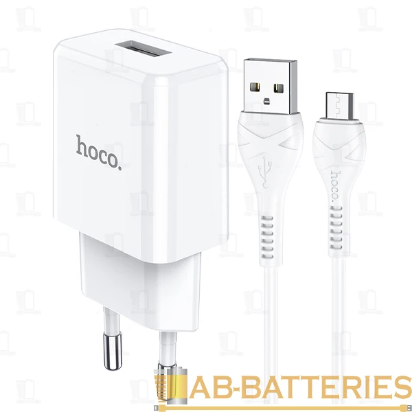 Сетевое З/У HOCO N9 1USB 2.1A с кабелем microUSB белый (1/12/120)