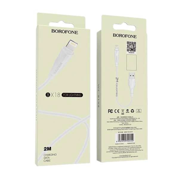 Кабель Borofone BX18 USB (m)-Lightning (m) 2.0м 1.6A ПВХ белый (1/360)