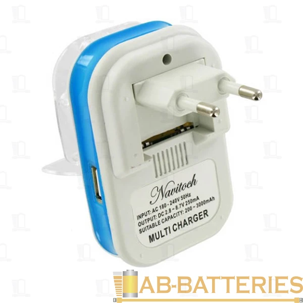 Сетевое З/У Navitoch 1USB "лягушка" дисплей белый синий