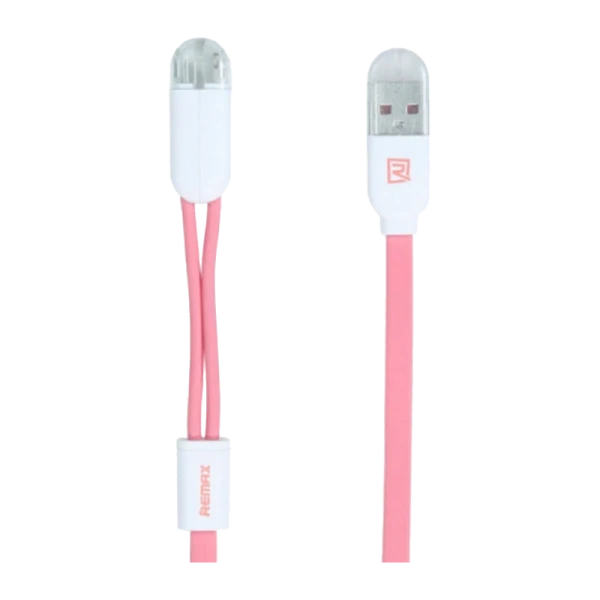 USB Кабель REMAX Gemini 2in1 (Micro-Iphone 5/6/7/SE) 1.5M RC-025t1.5 Розовый