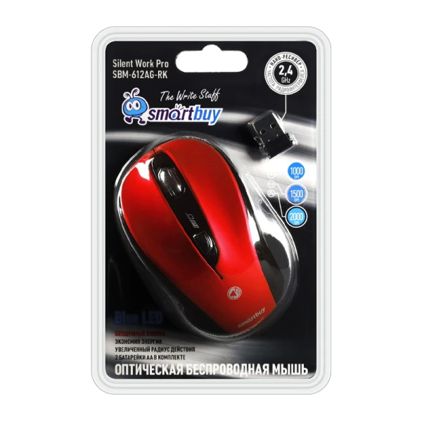 Мышь беспроводная Smartbuy 612AG классическая USB бесшумная красный (1/40)