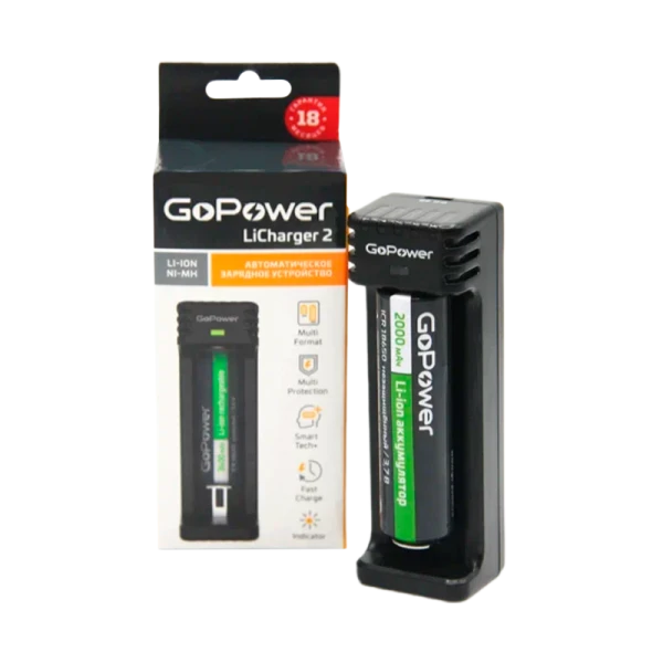 З/У для аккумуляторов GoPower LiCharger 2 Ni-MH/Ni-Cd/Li-ion/IMR 1 слот (1/100)
