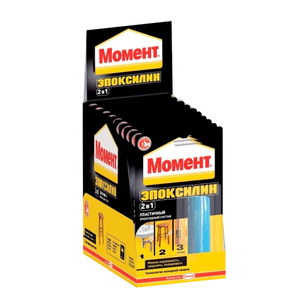 Клей Момент ЭПОКСИЛИН эпоксидный 48г 2 в 1 BOX10 шоу-бокс (10/50)
