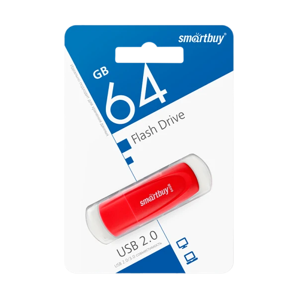 Флеш-накопитель Smartbuy Scout 64GB USB2.0 пластик красный