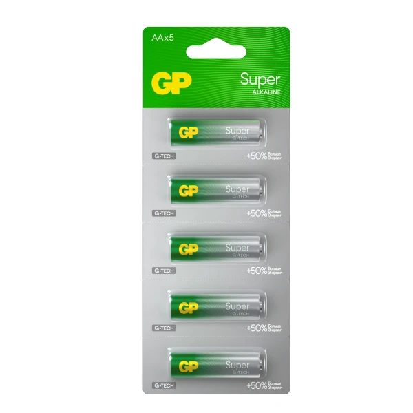 Батарейка GP Super G-Tech LR6 AA BL5 Alkaline 1.5V отрывные (5/60/600)