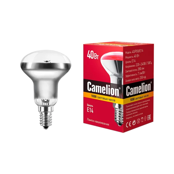 Лампа накаливания Camelion R50 E14 40W 220-240V рефлектор прозрачная (1/100)