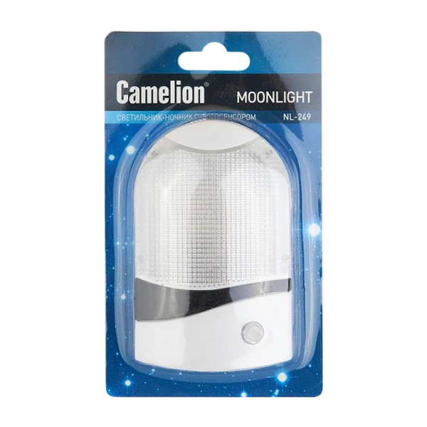Ночник Camelion NL-249 "Ночник с фотосенсором" 220V в розетку белый (1/96)