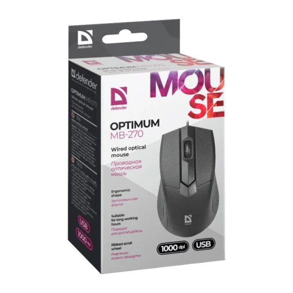 Мышь проводная Defender MB-270 Optimum классическая USB черный (1/40)