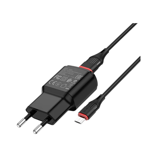 Сетевое З/У Borofone BA48A 1USB 2.1A с кабелем microUSB черный (1/44/176)