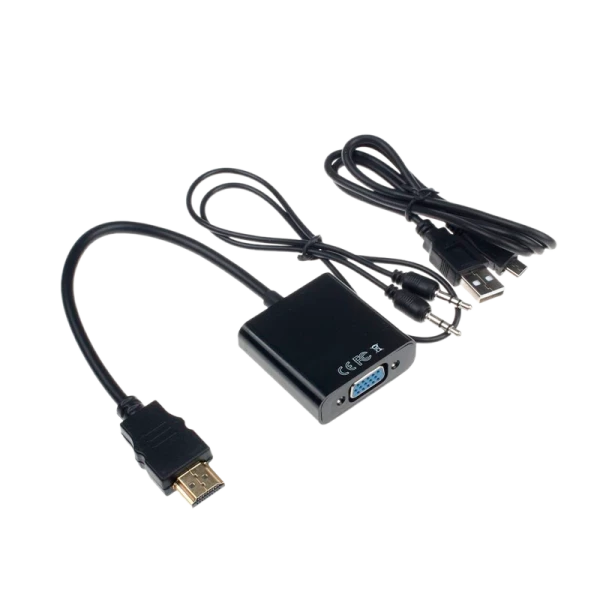 Переходник ENERGY POWER HDMI (m)-VGA (f) пластик с кабелем AUX и кабелем питания (1/250)