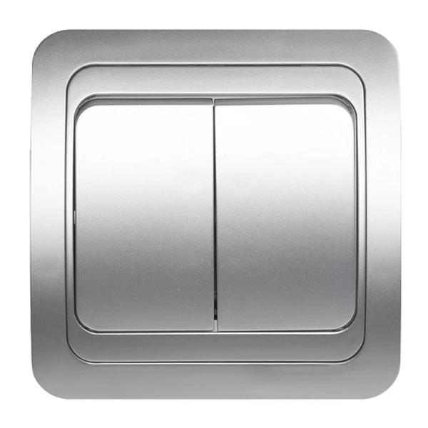 Выключатель Smartbuy 2-клавишный 10А серебро "Марс"