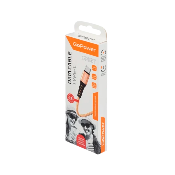 Кабель GoPower GP02T USB (m)-Type-C (m) 1.0м 2.4A нейлон золотой (1/200/800)