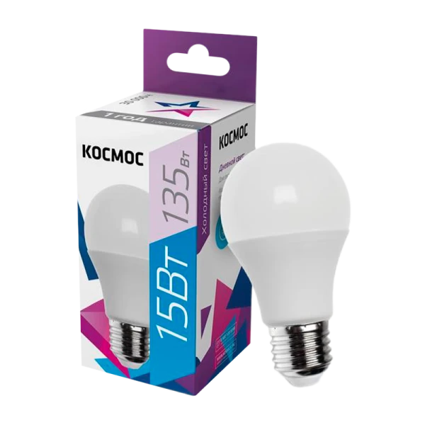 *Лампа светодиодная Космос A60 E27 15W 6500К 200-240V груша матовая (1/10/80) 