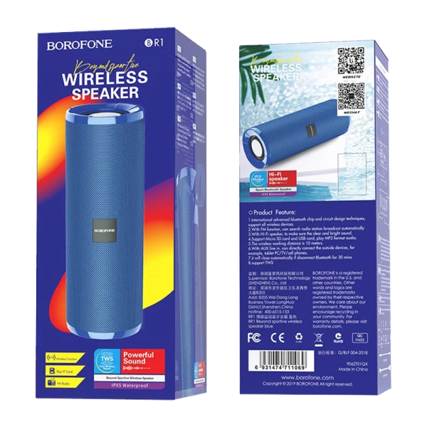 Портативная колонка Borofone BR1 bluetooth 5.0 синий (1/60)