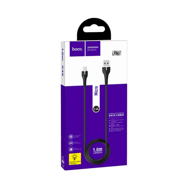 Кабель HOCO X45 USB (m)-microUSB (m) 1.0м 2.4A силикон черный (1/22/220)