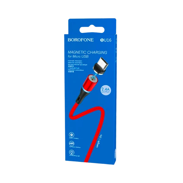 Кабель Borofone BU16 USB (m)-Type-C (m) 1.0м 3.0A ткань магнит красный (1/63/252)