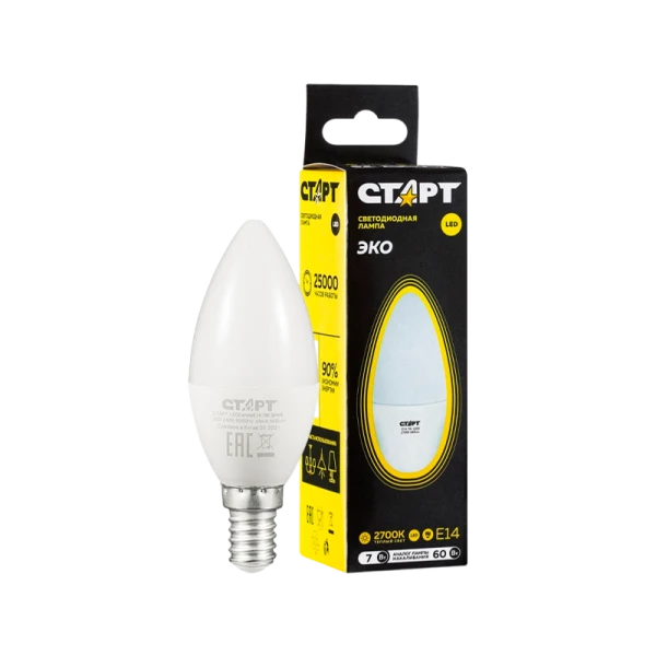 Лампа светодиодная Старт B35 E14 7W 3000К 220V свеча Black матовая (1/10/100)