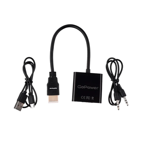 Переходник GoPower HDMI (m)-VGA (f) с питанием со звуком черный Premium Zip-Lock c подвесом (1/200)