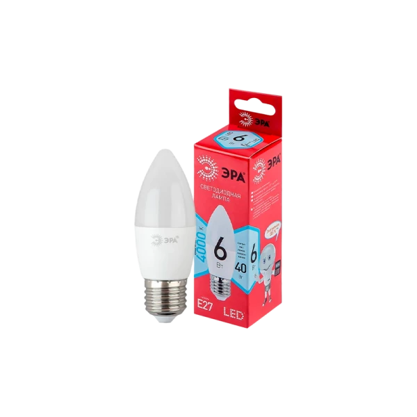 Лампа светодиодная ЭРА B35 E27 6W 4000К 220-240V свеча Eco (1/10/100)
