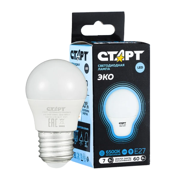 Лампа светодиодная Старт Sphere E27 7W 6500К 220V шар Black матовая (1/10/100)
