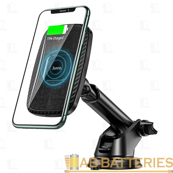 Держатель автомобильный HOCO CA75 на торпеду/в воздуховод магнит беспр. зар. Qi черный (1/80)