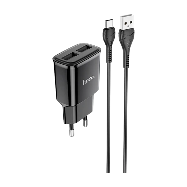 Сетевое З/У HOCO C88A 2USB 2.4A с кабелем Type-C черный (1/12/120)