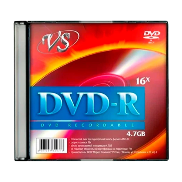 Диск DVD+R VS 4.7GB 16x 5шт. SlimCase (5/200)