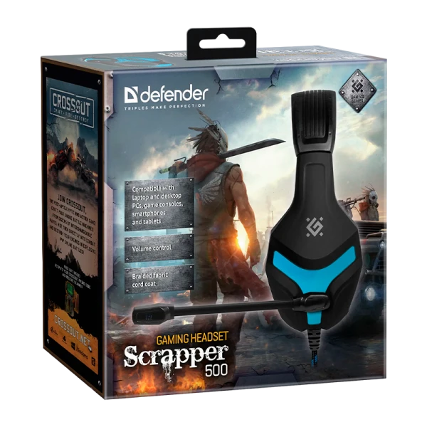 Наушники полноразмерные Defender Scrapper 500 с микр. игровые черный синий (1/16)