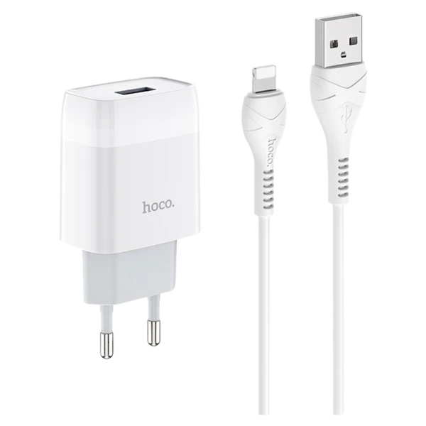 Сетевое З/У HOCO C72A 1USB 2.1A с кабелем Lightning белый (1/30/180)