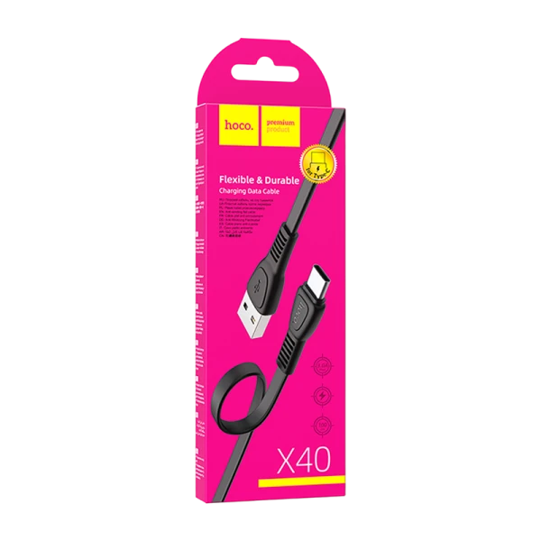 Кабель HOCO X40 USB (m)-Type-C (m) 1.0м 2.4A TPE черный (1/33/330)