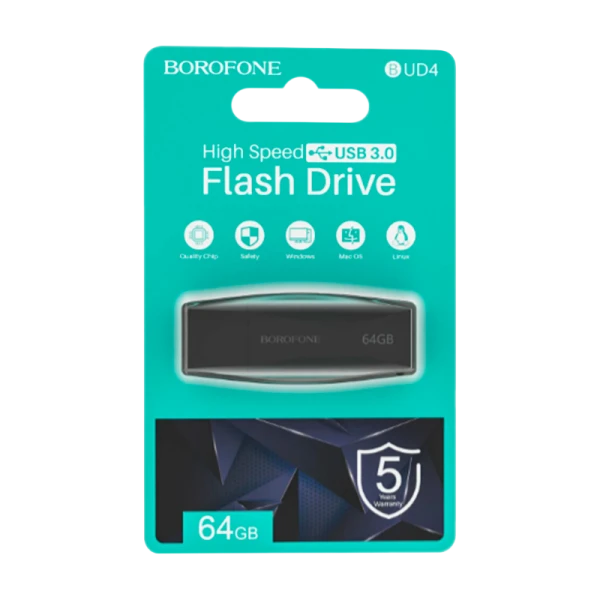 Флеш-накопитель Borofone Wonder BUD4 64GB USB3.0 пластик черный (1/40)