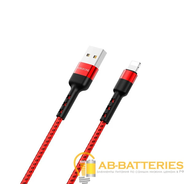 Кабель Borofone BX34 USB (m)-Lightning (m) 1.0м 2.4A нейлон красный (1/360)