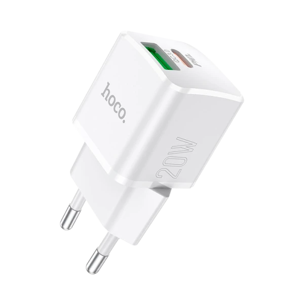 Сетевое З/У HOCO N20 1USB/Type-C 20W PD3.0 с кабелем Type-C-Lightning белый (1/12/120)