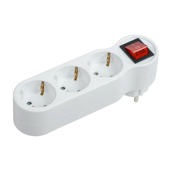 Сетевой переходник тройник с заземлением с выключателем "Gong"