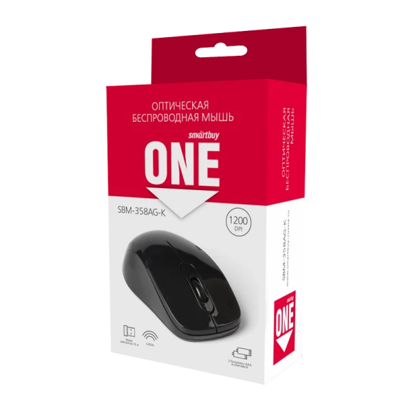 Мышь беспроводная Smartbuy 358AG ONE классическая USB черный (1/100)