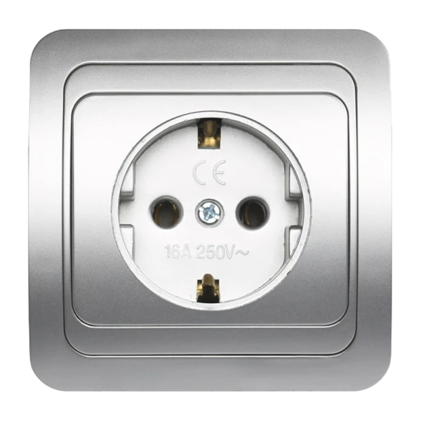 Розетка Smartbuy 1-местная с заземлением 16А серебро "Марс"