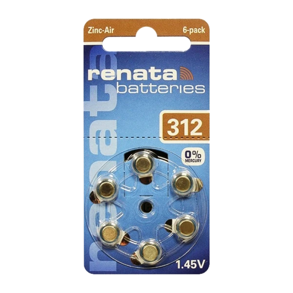 Батарейка Renata ZA312 BL6 Zinc Air 1.45V (Новая упаковка) (6/60/600/6000)