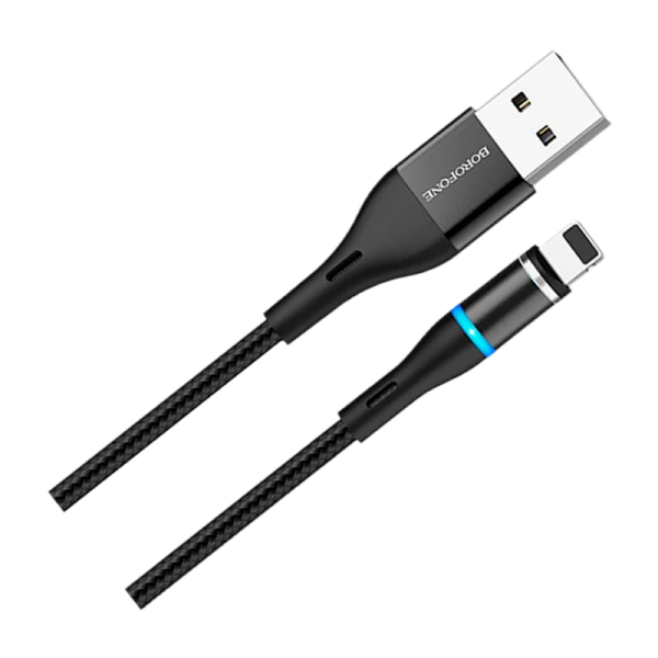 Кабель Borofone BU16 USB (m)-Lightning (m) 1.0м 2.4A нейлон магнит черный (1/63/252)