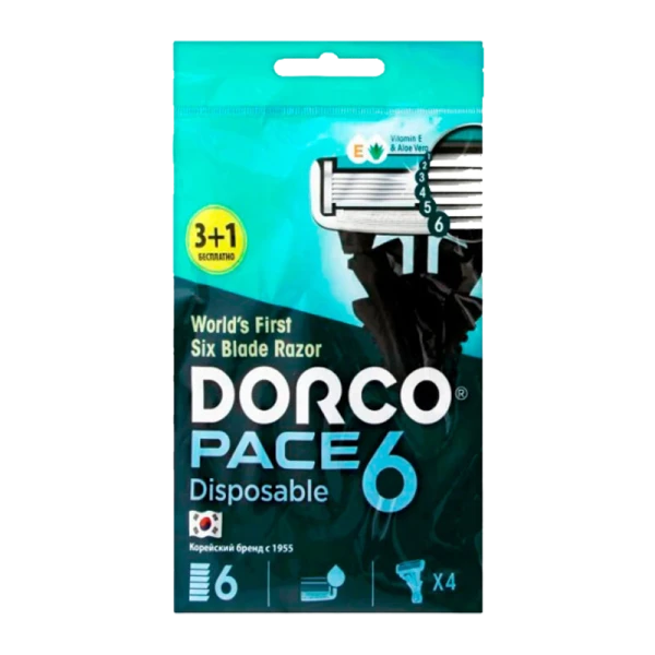 Бритва DORCO PACE6 6 лезвий пластиковая ручка 3+1шт. (1/12)